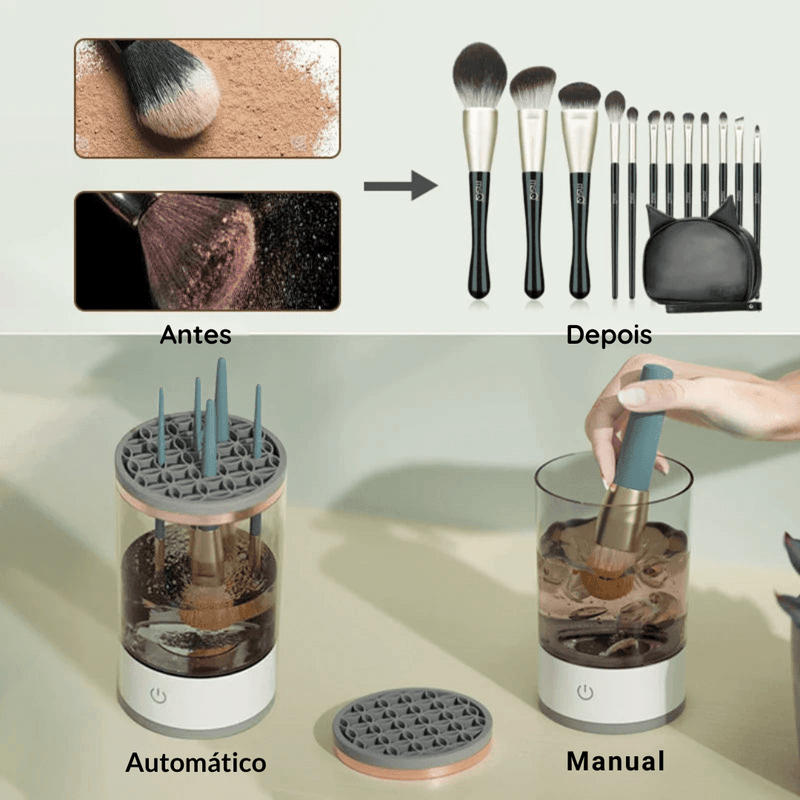 Limpador Automático de Pinceis de Maquiagem - 3 em 1